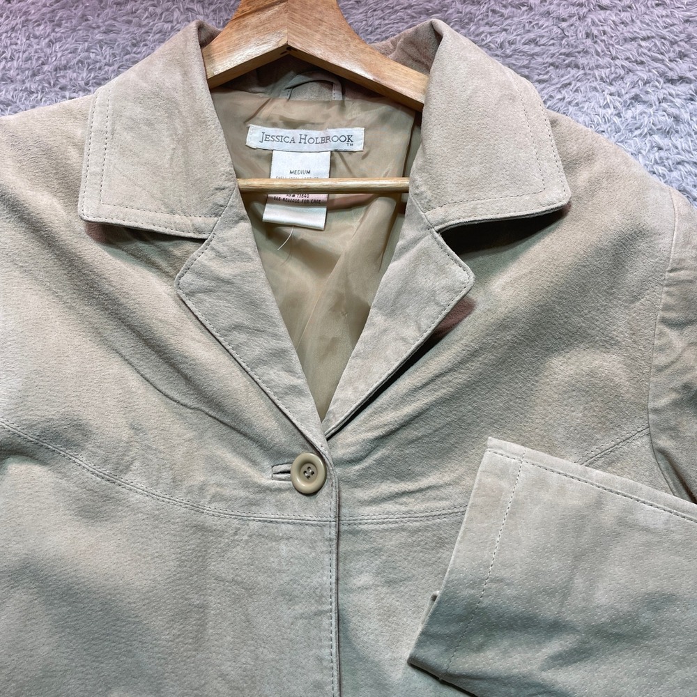 Vintage 90s Y2K Jessica Holbrook Suede Leather Blazer Jacket Minimalist Med